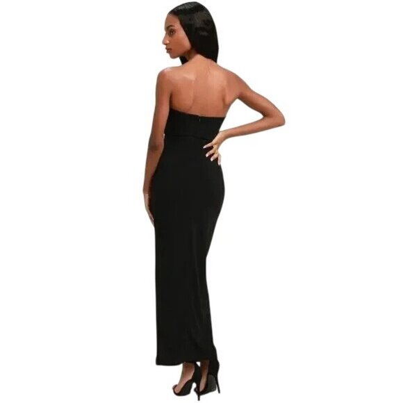 Lulus Womens Maxi Dress High Split Ruffle Side Back Zipper Strapless Black L - Picture 2 of 13